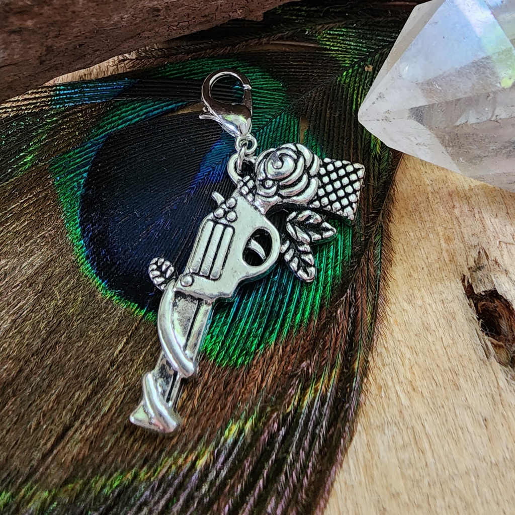 525 Rose Gun Charm Country Western Cowgirl Charm Cowboy Wife Military Jewelry 8$